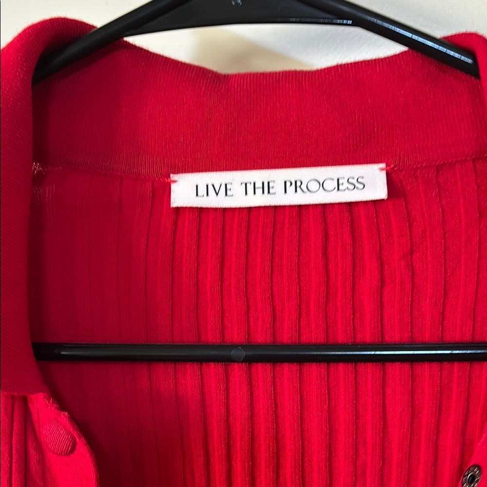 Live the Process Red Ribbed Long Cardigan - Picture 2 of 3
